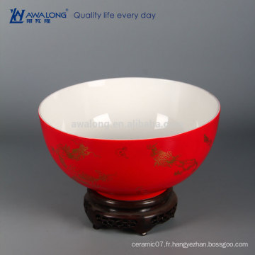 Chinois, chanceux, rouge, grand, bol, maison, décoration, céramique, maison, décor